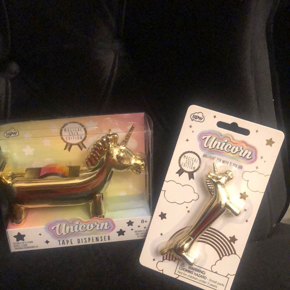 Unicorn Tape Dispenser & Pen Set (gold)